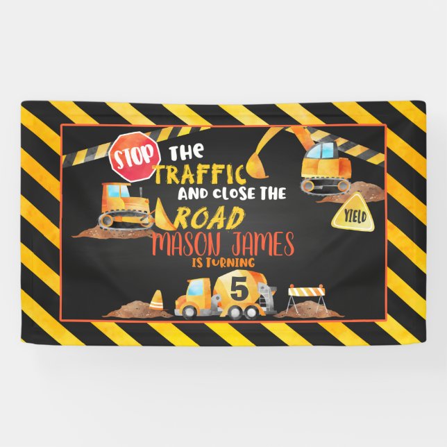 Lona Cartel de cumpleaños de construcción - BL (Horizontal)