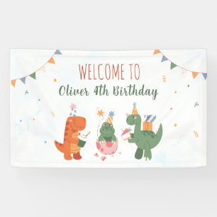 Lona Cartel de Cumpleaños de Dinosaurio T-Rex Lindo par