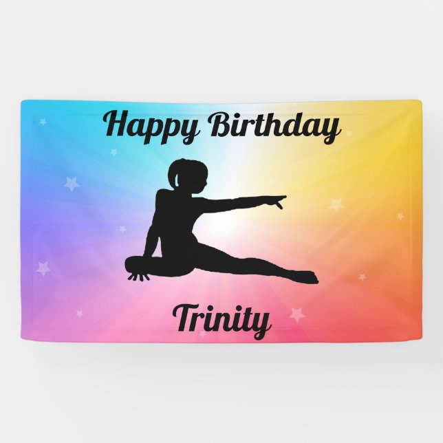 Lona Cartel de cumpleaños de Gimnasia de las Estrellas  (Horizontal)