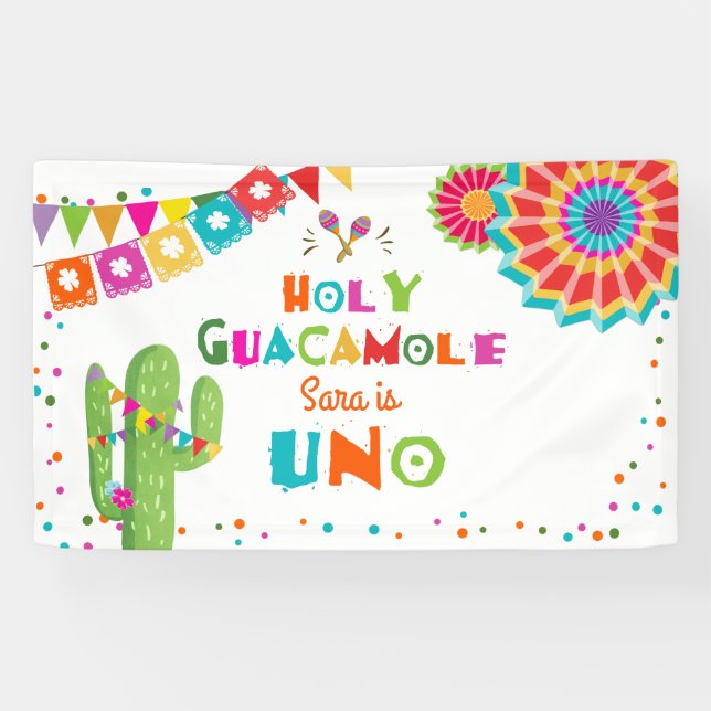 Lona Cartel de cumpleaños de Holy Guacamole Fiesta Cact (Horizontal)