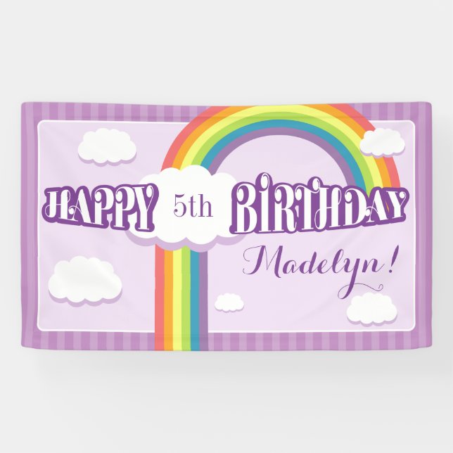 Lona Cartel de cumpleaños de la nube arcoiris Purple An (Horizontal)