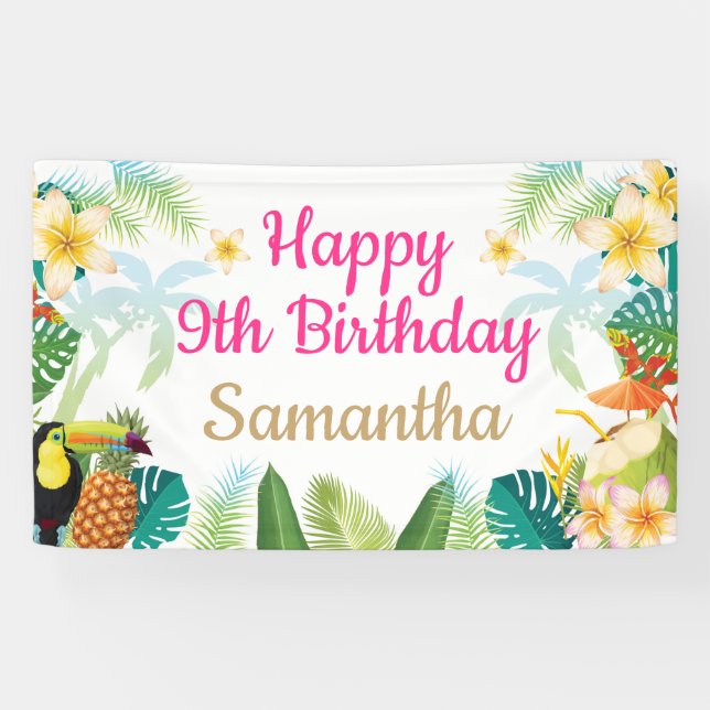 Lona Cartel de cumpleaños de Luau - Fiesta del Chica de (Horizontal)