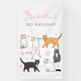 Lona Cartel de cumpleaños de niños de gatos pequeños