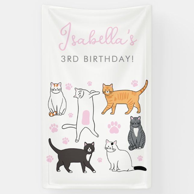 Lona Cartel de cumpleaños de niños de gatos pequeños (Vertical)