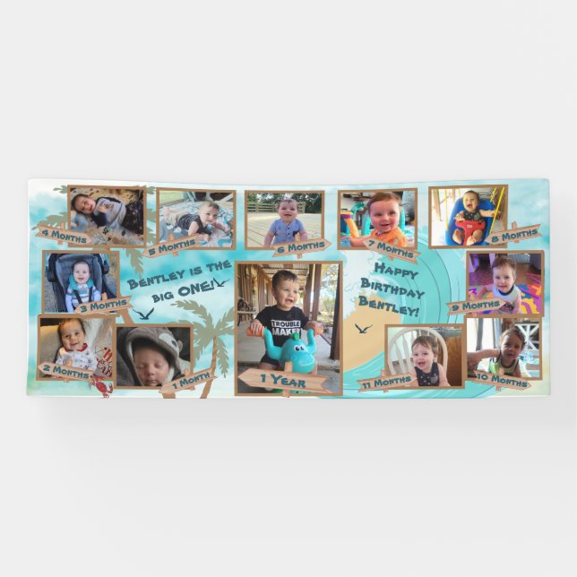 Lona Cartel de cumpleaños de primer año de un bebé gran (Horizontal)