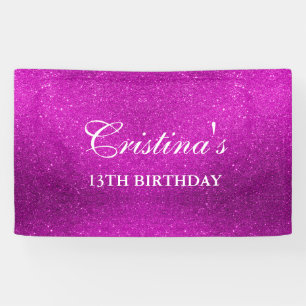 Lona Cartel de cumpleaños de Purpurina rosado personali
