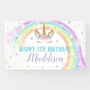 Lona Cartel de cumpleaños de Rainbow Unicorn