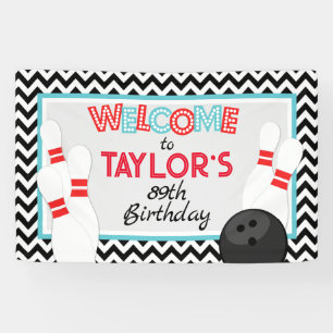 Lona Cartel de cumpleaños de Retro Chevron Bowling