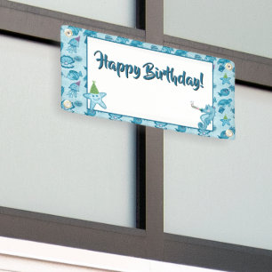 Lona Cartel de cumpleaños de Sea Life con espacio para