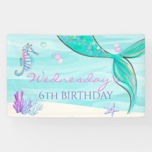 Lona Cartel de cumpleaños de Sirena bajo el mar
