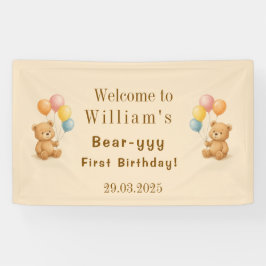 Lona Cartel de cumpleaños de Teddy Bear con globos past