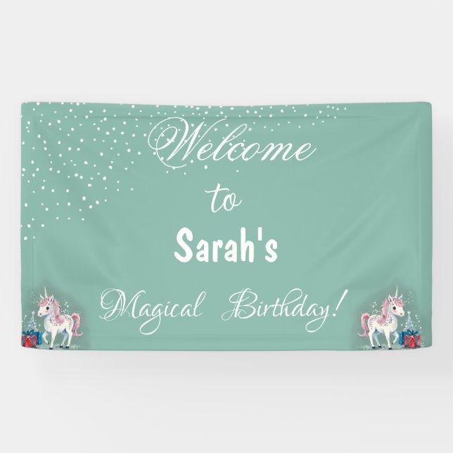 Lona Cartel de cumpleaños de Unicorn (Horizontal)