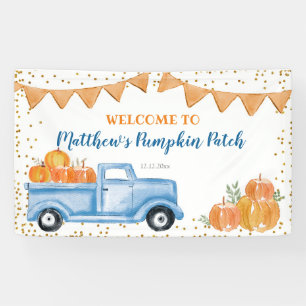 Lona Cartel de cumpleaños del camión de calabaza azul