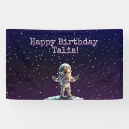 Lona Cartel de cumpleaños del espacio exterior púrpura