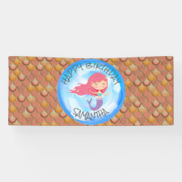 Lona Cartel de cumpleaños del Naranja Mermaid Sea Brown
