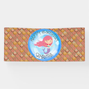 Lona Cartel de cumpleaños del Naranja Mermaid Sea Brown