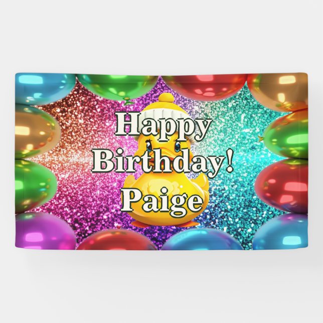 Lona Cartel de cumpleaños del personaje personalizado d (Horizontal)