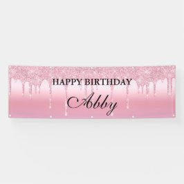 Lona Cartel de cumpleaños del Purpurina de goteo rosado