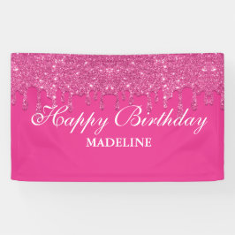 Lona Cartel de cumpleaños del Purpurina de goteo rosado