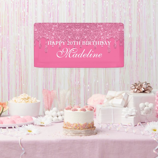 Lona Cartel de cumpleaños del Purpurina de goteo Verde  (Fiesta)