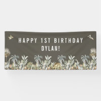Cartel de cumpleaños del tema de los dinosaurios p