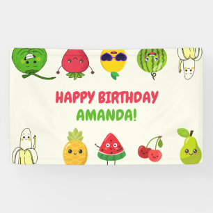 Lona Cartel de Cumpleaños Divertido de Frutas Lindas pa
