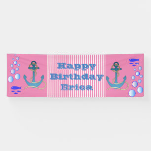 Lona Cartel de cumpleaños feliz con tema náutico person