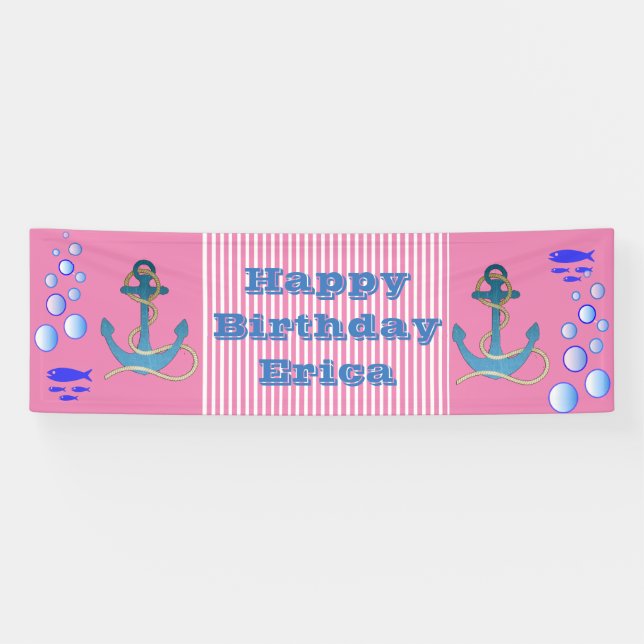 Lona Cartel de cumpleaños feliz con tema náutico person (Horizontal)