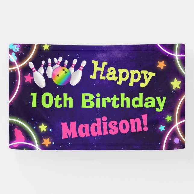 Lona Cartel de cumpleaños feliz de Bowling (Horizontal)