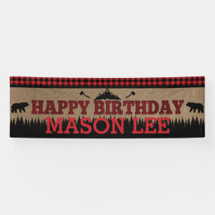 Lona Cartel de cumpleaños feliz de Buffalo Plaid Lumbe