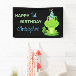 Lona Cartel de cumpleaños feliz de Frog Chalkboard
