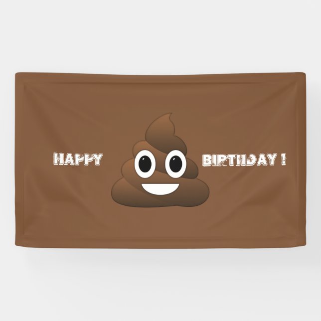 Lona Cartel de cumpleaños feliz de la Emoji Poop (Horizontal)