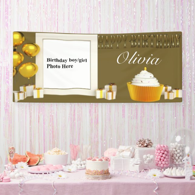 Lona Cartel de cumpleaños feliz de personalizable 5 (Fiesta)