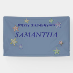 Lona Cartel de cumpleaños feliz de texto azul de estrel