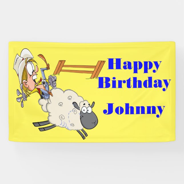 Lona Cartel de cumpleaños feliz Mutton Bustin Kid (Horizontal)