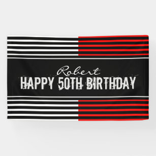 Lona Cartel de cumpleaños feliz negro y rojo