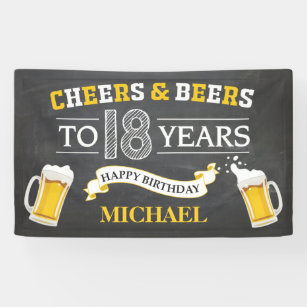 Lona Cartel de cumpleaños número 18 de Cheers and Beers