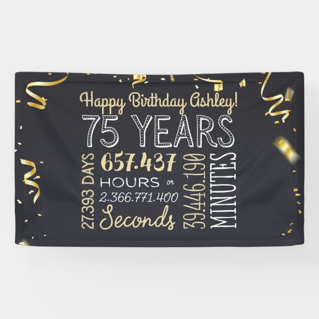 Lona Cartel de cumpleaños número 75 - 75 años en horas  (Horizontal)