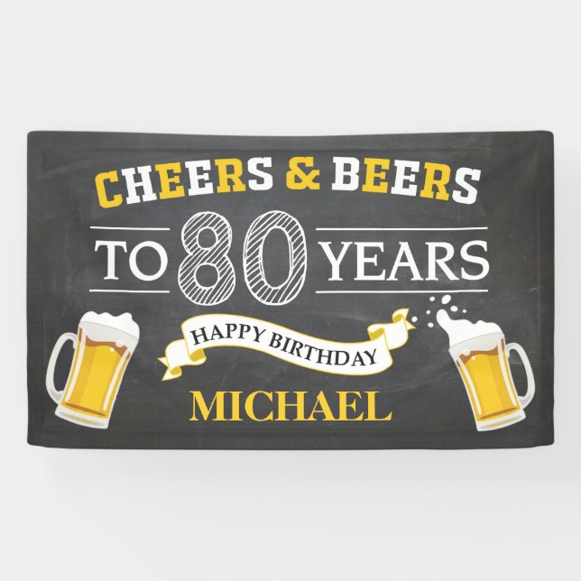 Lona Cartel de cumpleaños número 80 de Cheers and Beers (Horizontal)