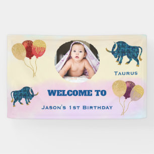 Lona Cartel de cumpleaños número uno de Tauro con acuar