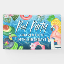 Cartel de cumpleaños para fiesta en la piscina de