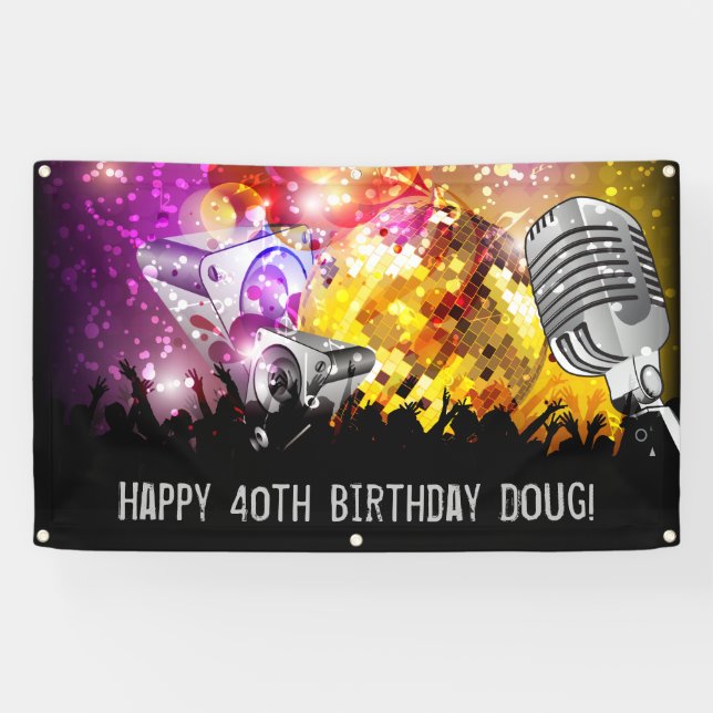 Lona Cartel de cumpleaños personalizado del Fiesta de d (Horizontal)