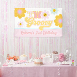 Lona Cartel de cumpleaños Retro Daisy Two Groovy