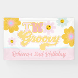 Lona Cartel de cumpleaños Retro Daisy Two Groovy