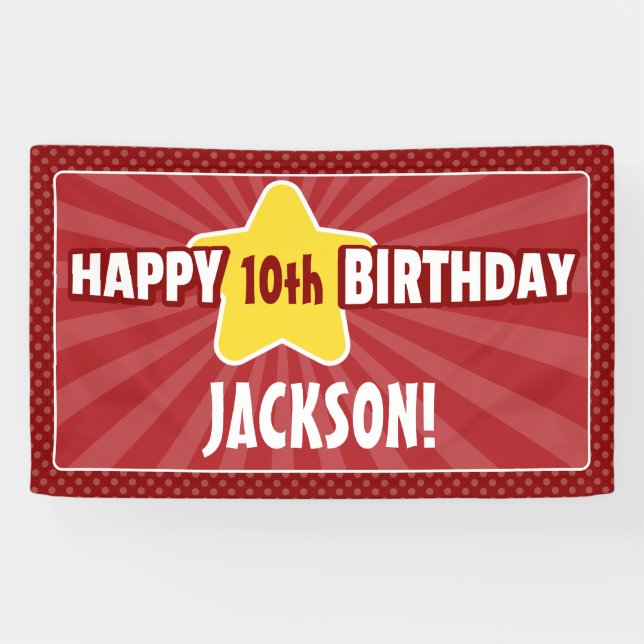 Lona Cartel de cumpleaños rojo de cualquier estrella de (Horizontal)