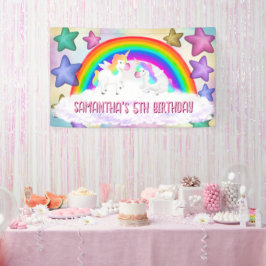Lona Cartel de cumpleaños rosado de Rainbow Unicorn Pas