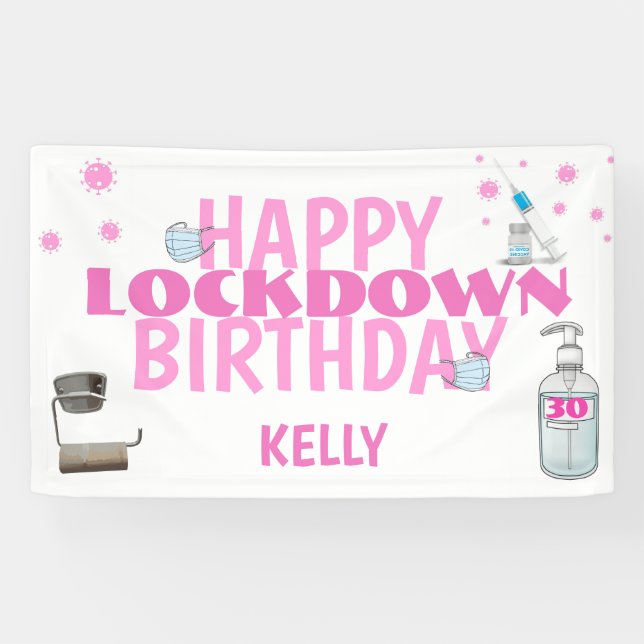 Lona Cartel de cumpleaños rosado del bloqueo personaliz (Horizontal)