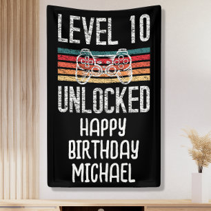 Lona Cartel de décimo cumpleaños desbloqueado de nivel
