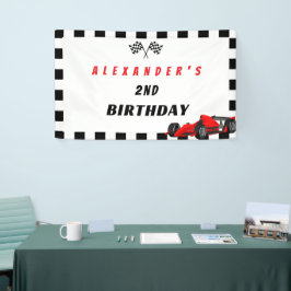 Lona Cartel de dos niños de cumpleaños en auto de Carre