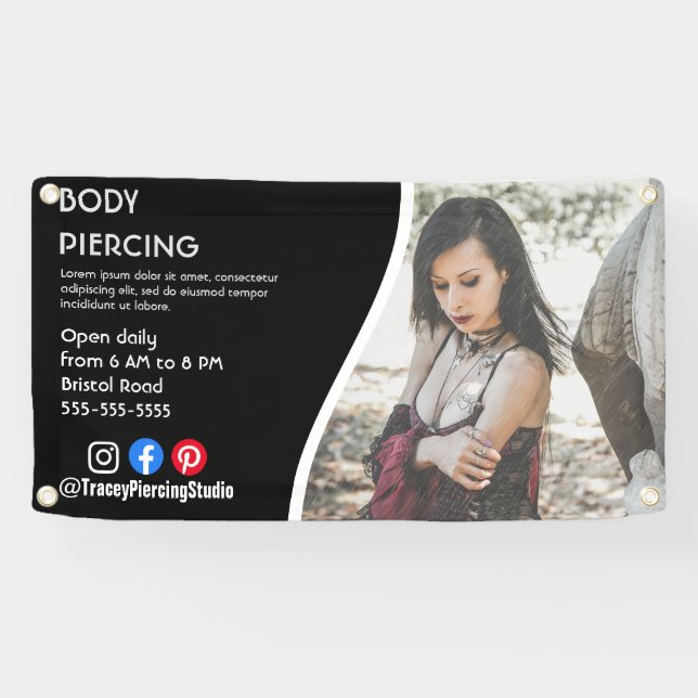 Lona Cartel de estudio de PIERCING CORPORAL flyer Sign (Horizontal)